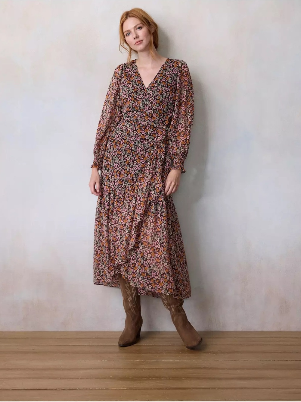 LC Lauren Conrad Mauve Floral Wrap Maxi Dress